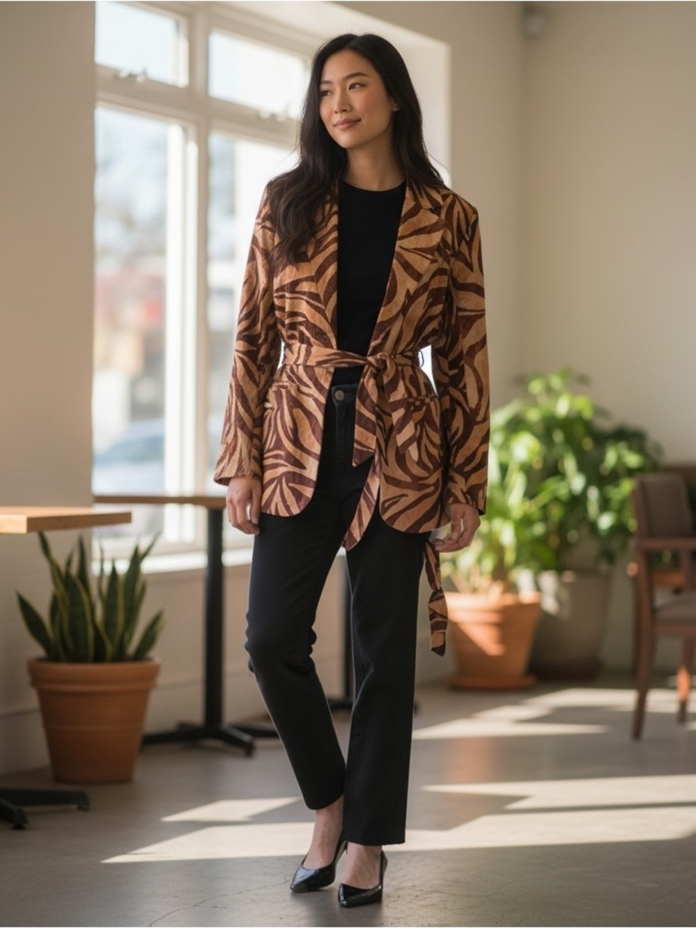MINKPINK Women's Goldie belted Blazer, size medium in animal print, NWT